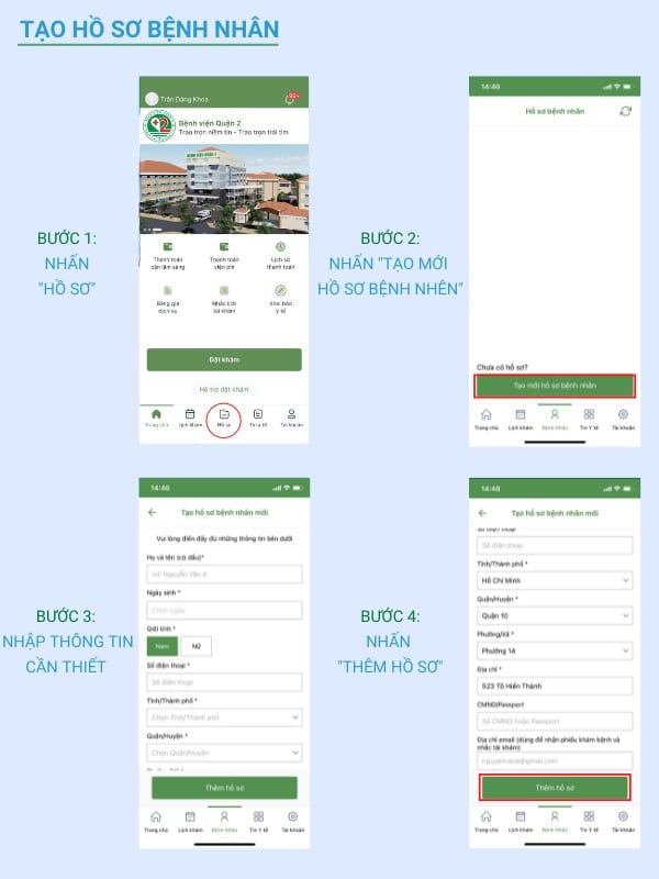 4 bước tạo hồ sơ bệnh nhân